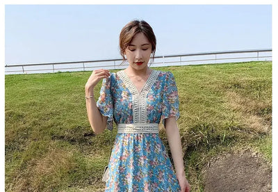 Midi Flower Women's Dress Floral Female Dresses 2024 Clothing New in Features Cotton Chic and Elegant Pretty Cheap Casual Loose