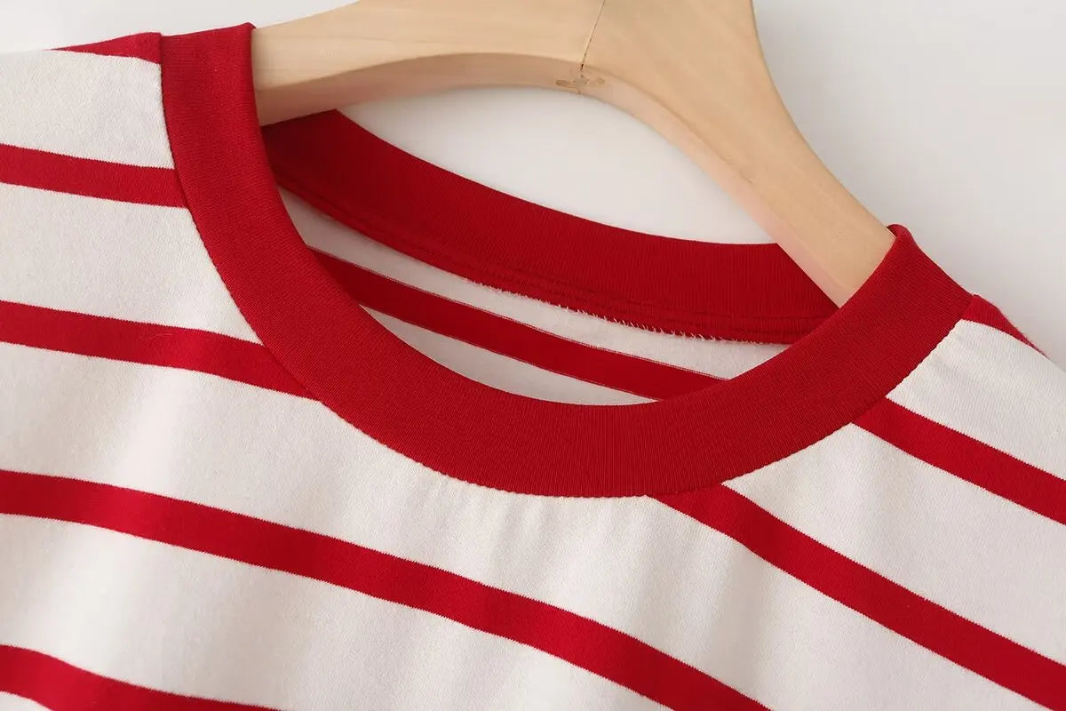Striped Women's Fashion T-shirts O-neck Short Sleeve Tee Tshirts Blouse Top Cotton Tops for Summer 2024 Harajuku Tshirt
