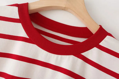 Striped Women's Fashion T-shirts O-neck Short Sleeve Tee Tshirts Blouse Top Cotton Tops for Summer 2024 Harajuku Tshirt