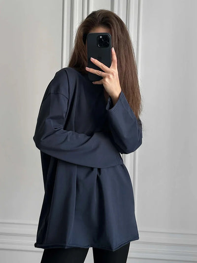 Wolfeel Women Summer 100% Cotton T-shirt Bottoming Spring Basic Fashionable Solid Lady Long Sleeve Loose Tops Shirts