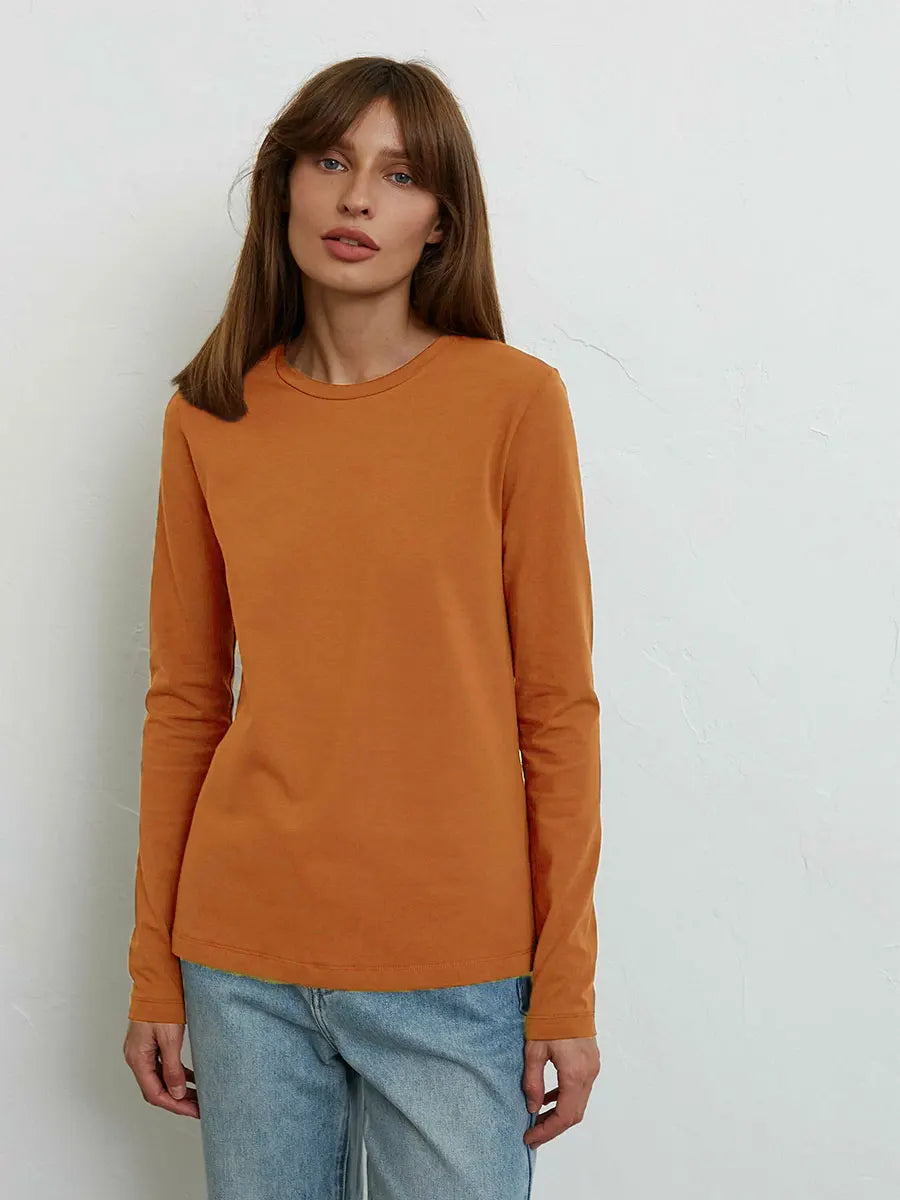 Wolfeel Women's Spring Autumn 100% Cotton T-shirt Bottoming Basic Solid Lady Long Sleeve Loose Tops Shirts Oversized T Shirt
