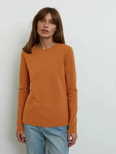 Wolfeel Women's Spring Autumn 100% Cotton T-shirt Bottoming Basic Solid Lady Long Sleeve Loose Tops Shirts Oversized T Shirt