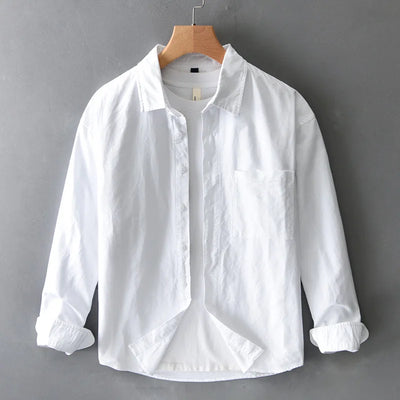 Spring new men's shirt with a high sense of fashion casual cotton loose shirt solid color match