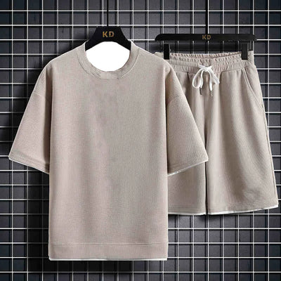 Casual Summer Sports Wear Loose Fit Men Suit USA Trendy Short Sleeves T Shirt 2 Piece Set Lightweight Fashionable Streetwears