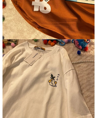 Cotton Loose Retro Short-sleeved T-shirt Women's 2024 Summer New Korean Version Cartoon Print Top