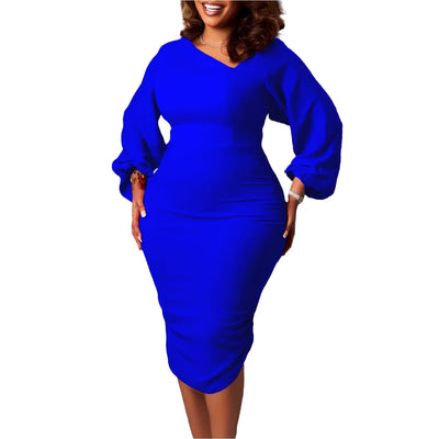 Elegant Office Dress for Women Professional Skew Collar Full Sleeve Sheath Package Hips Mid Calf Formal Business Work Wear Dress