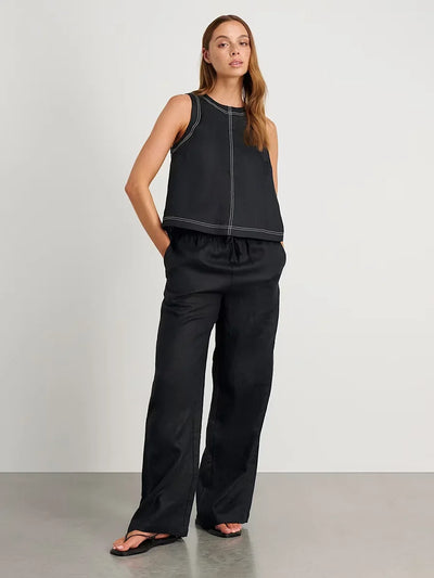 Wolfeel Cotton Linen Vest  Wide Leg Long Pants Set Women's Pants Sleeveless Top Casual Suit 2025 Spring Summer New Pant Sets