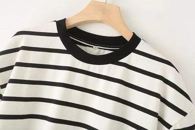 Striped Women's Fashion T-shirts O-neck Short Sleeve Tee Tshirts Blouse Top Cotton Tops for Summer 2024 Harajuku Tshirt