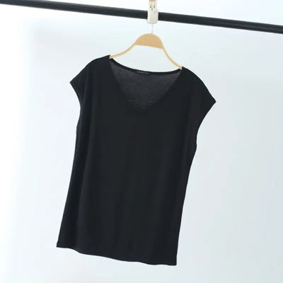 Fashion V-Neck Solid Color All-match T-Shirt Female Clothing 2025 Summer New Loose Casual Pullovers Sleeveless Commute Tee Shirt