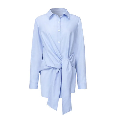 Blouses Women Tops Shirts Turn Down Collar Spring Y2k Streetwear Slim Fit Casual Lace Up Work High Waist Shirt Top Elegant White