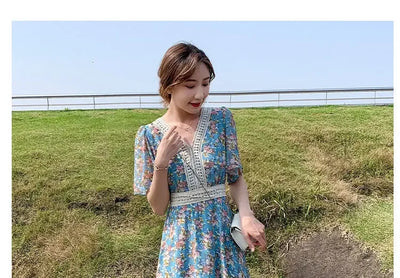 Midi Flower Women's Dress Floral Female Dresses 2024 Clothing New in Features Cotton Chic and Elegant Pretty Cheap Casual Loose