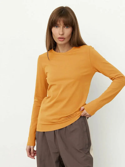 Wolfeel Women's Spring Autumn 100% Cotton T-shirt Bottoming Basic Solid Lady Long Sleeve Loose Tops Shirts Oversized T Shirt