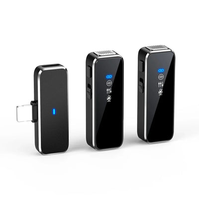 Wireless Lavalier Microphone Mini Portable Lapel Mic Dual-Channel Audio Video Voice Recording LCD for iPhone Android Live Stream