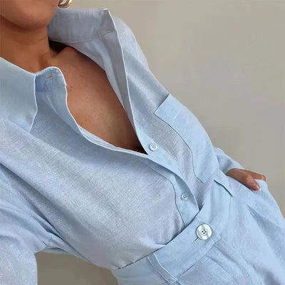 2024 Casual Beach Suits Fashion Summer Cotton Linen Loose Ruffle Shorts Suits Women Long Sleeve Drawstring Pullover 2 Pieces Set