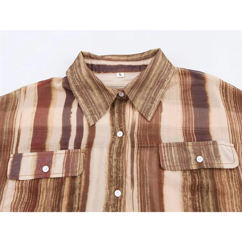 Striped Shirts Spring Women's 2025 New Chic Retro Loose Elegant Commuter Blouses Street Fashion Joker Youth Holiday Shirt Tops