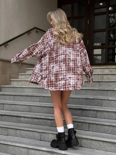 Wolfeel  Spring  Autumn New Personalized Street Retro Vintage Plaid Shirt Women's Loose Outer Long Sleeved Women Loose Shirt