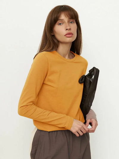 Wolfeel Women's Spring Autumn 100% Cotton T-shirt Bottoming Basic Solid Lady Long Sleeve Loose Tops Shirts Oversized T Shirt