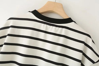 Striped Women's Fashion T-shirts O-neck Short Sleeve Tee Tshirts Blouse Top Cotton Tops for Summer 2024 Harajuku Tshirt