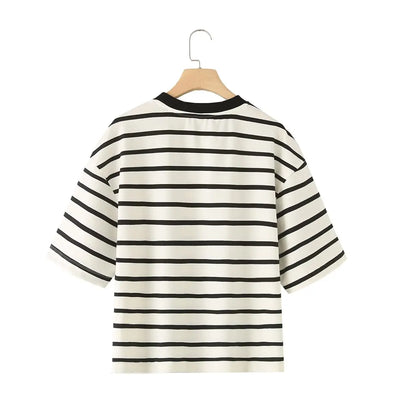 Striped Women's Fashion T-shirts O-neck Short Sleeve Tee Tshirts Blouse Top Cotton Tops for Summer 2024 Harajuku Tshirt