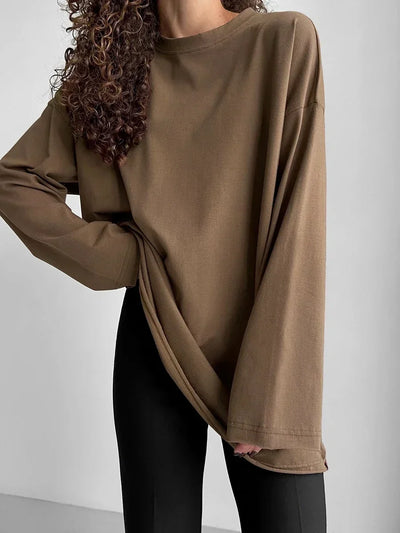 Wolfeel Women Summer 100% Cotton T-shirt Bottoming Spring Basic Fashionable Solid Lady Long Sleeve Loose Tops Shirts