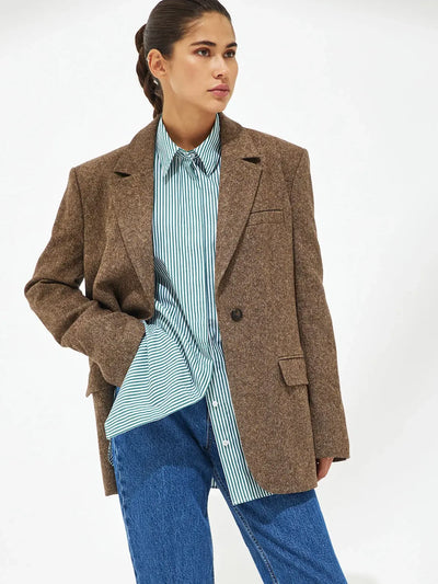 Wolfeel Loose Striped Shirts 2025 Autumn Chic 100% Cotton Blouse Female Tops Casual Lapel Oversized Lace Up Women Shirts