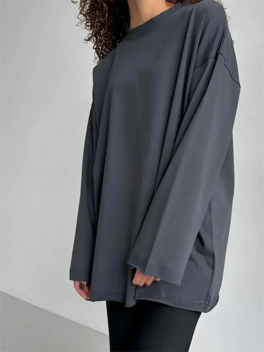 Wolfeel Women Summer 100% Cotton T-shirt Bottoming Spring Basic Fashionable Solid Lady Long Sleeve Loose Tops Shirts