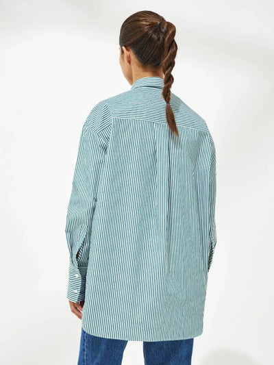 Wolfeel Loose Striped Shirts 2025 Autumn Chic 100% Cotton Blouse Female Tops Casual Lapel Oversized Lace Up Women Shirts
