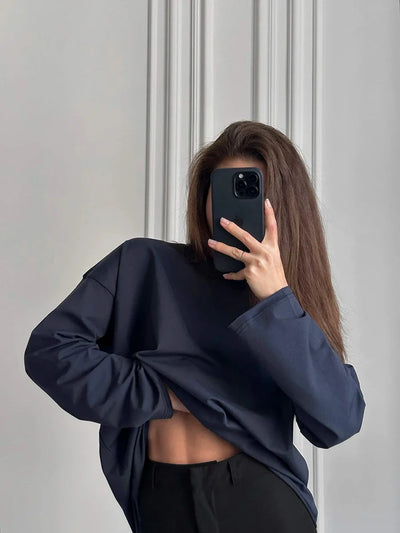 Wolfeel Women Summer 100% Cotton T-shirt Bottoming Spring Basic Fashionable Solid Lady Long Sleeve Loose Tops Shirts