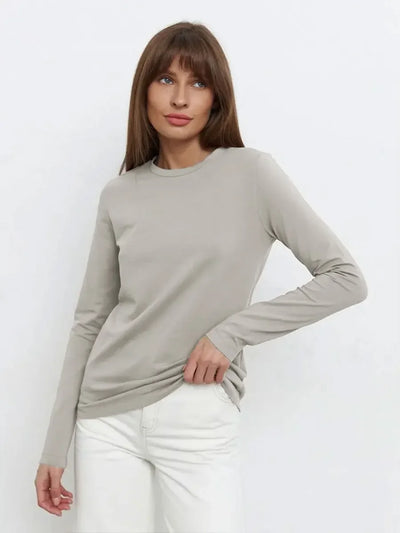Wolfeel Women's Spring Autumn 100% Cotton T-shirt Bottoming Basic Solid Lady Long Sleeve Loose Tops Shirts Oversized T Shirt