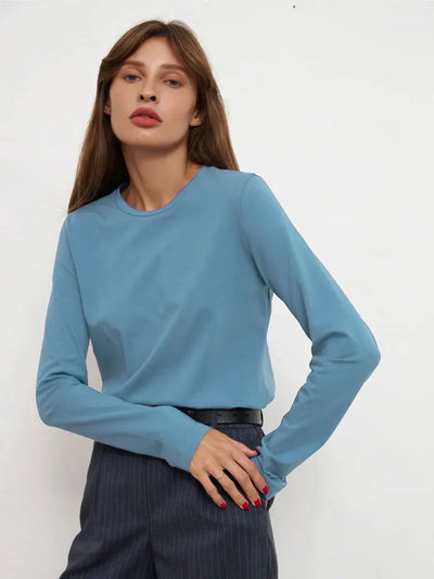 Wolfeel Women's Spring Autumn 100% Cotton T-shirt Bottoming Basic Solid Lady Long Sleeve Loose Tops Shirts Oversized T Shirt