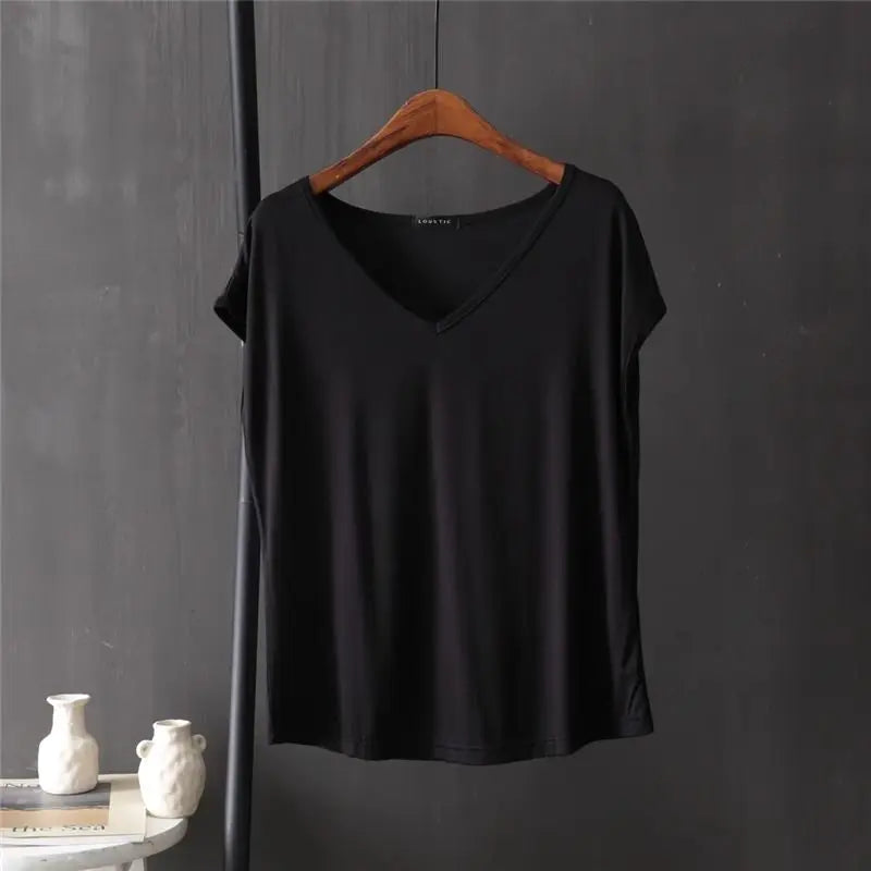 Fashion V-Neck Solid Color All-match T-Shirt Female Clothing 2025 Summer New Loose Casual Pullovers Sleeveless Commute Tee Shirt