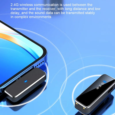 Wireless Lavalier Microphone Mini Portable Lapel Mic Dual-Channel Audio Video Voice Recording LCD for iPhone Android Live Stream