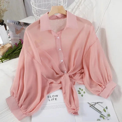 2024 Casual Woman Tops Sun Protection Clothes New Summer Button Up Women Thin Blouse Female Loose Half Sleeve Women's Shirt 9494