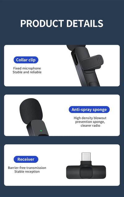 Wireless Lavalier Microphone Portable Audio Video Recording Mini Mic For iPhone Android Live Broadcast Gaming Phone With Receive