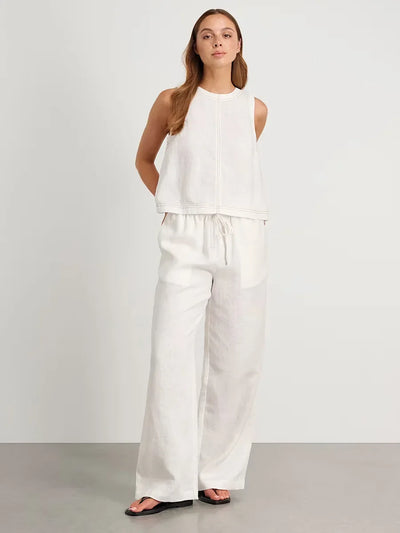 Wolfeel Cotton Linen Vest  Wide Leg Long Pants Set Women's Pants Sleeveless Top Casual Suit 2025 Spring Summer New Pant Sets