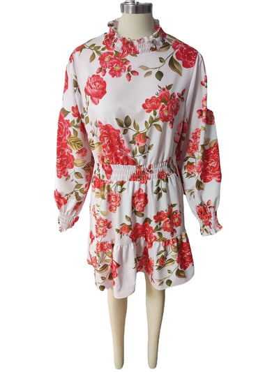 Midi Dress Women Long Sleeve Floral Print Party Elegant Evening High Waist Summer Dresses Mom Loose Maxi Work Vestidos S-3XL