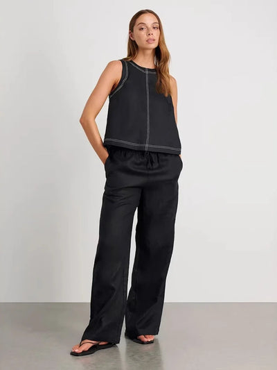 Wolfeel Cotton Linen Vest  Wide Leg Long Pants Set Women's Pants Sleeveless Top Casual Suit 2025 Spring Summer New Pant Sets