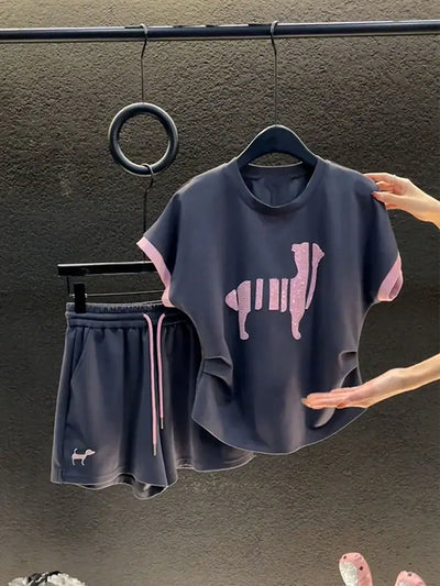 Casual Shorts 2024 New O-neck Two-piece Suit Ladies Loose Short Sleeve Tops Summer Women's Clothing Elastic Waist Straight Pants