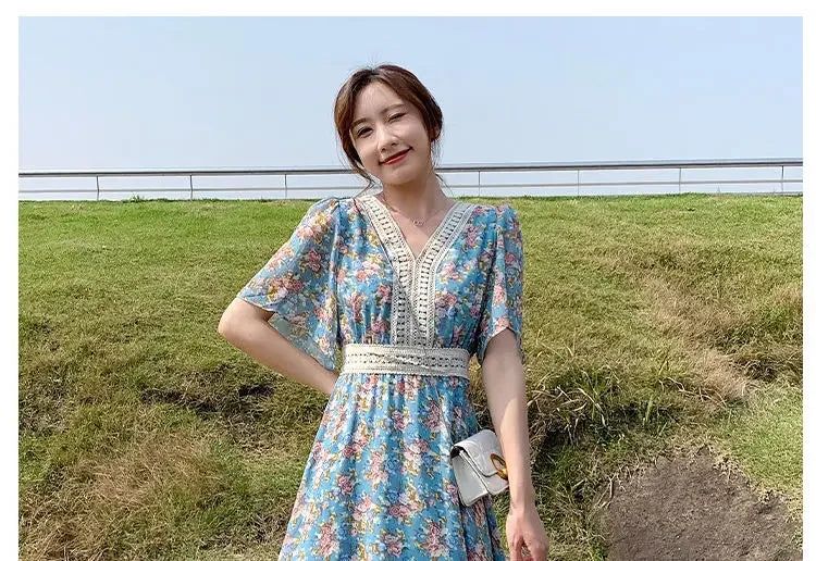 Midi Flower Women's Dress Floral Female Dresses 2024 Clothing New in Features Cotton Chic and Elegant Pretty Cheap Casual Loose