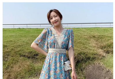 Midi Flower Women's Dress Floral Female Dresses 2024 Clothing New in Features Cotton Chic and Elegant Pretty Cheap Casual Loose