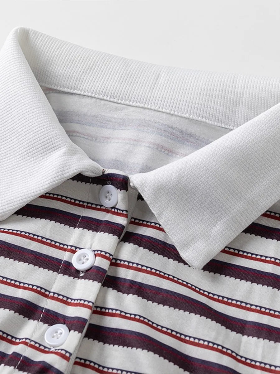 Striped Contrast Long Sleeve T-shirt Women Buttons Turndown Collar Loose T Shirt 2025 Spring New Streetwear Vintage Casual Tees