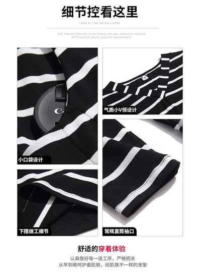 Women's V-Neck Casual All-match Midi Striped Tops Fashion Elegant Long Sleeve Pullovers T-shirt Female Clothing Spring Autumn