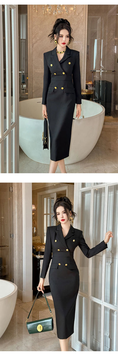 Fashion Ladies Business Formal Occasion Pencil Dresses Women Clothing Elegant Commute Black Slim Dress Mujer Robe Femme Vestidos