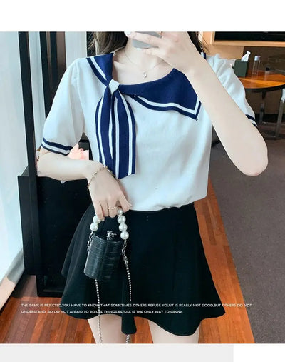 Casual Short Sleeve T-shirt for Women Loose Contrast Sweet All-match Solid Ice Silk Tops Tees Summer New Fashion Korean Clothing
