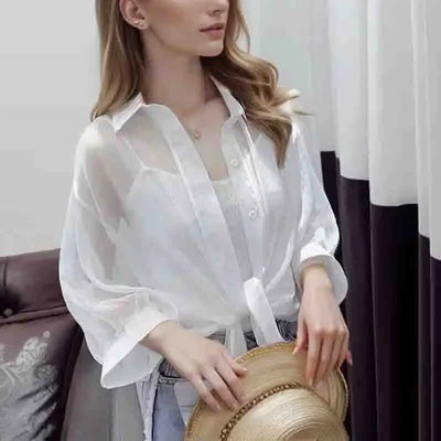 2024 Casual Woman Tops Sun Protection Clothes New Summer Button Up Women Thin Blouse Female Loose Half Sleeve Women's Shirt 9494