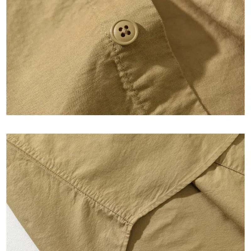 Spring new men's shirt with a high sense of fashion casual cotton loose shirt solid color match