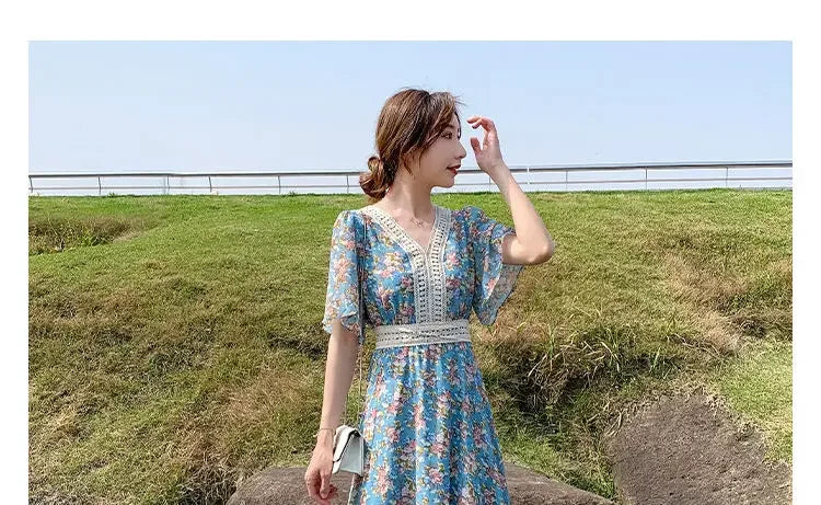 Midi Flower Women's Dress Floral Female Dresses 2024 Clothing New in Features Cotton Chic and Elegant Pretty Cheap Casual Loose