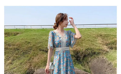 Midi Flower Women's Dress Floral Female Dresses 2024 Clothing New in Features Cotton Chic and Elegant Pretty Cheap Casual Loose