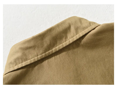 Spring new men's shirt with a high sense of fashion casual cotton loose shirt solid color match