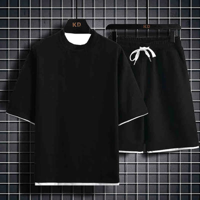 Casual Summer Sports Wear Loose Fit Men Suit USA Trendy Short Sleeves T Shirt 2 Piece Set Lightweight Fashionable Streetwears